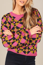Petal and Pup USA Knitwear Bella Geo Pattern Knit Sweater - Pink/Navy