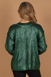 Petal and Pup USA Knitwear Cameron Crewneck Metallic Knit Sweater - Green