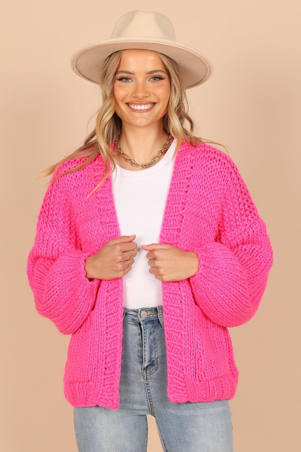 River Island chunky bubble crop cardigan in light pink
