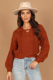 Petal and Pup USA KNITWEAR Cate Tie Neck Knit Sweater - Rust