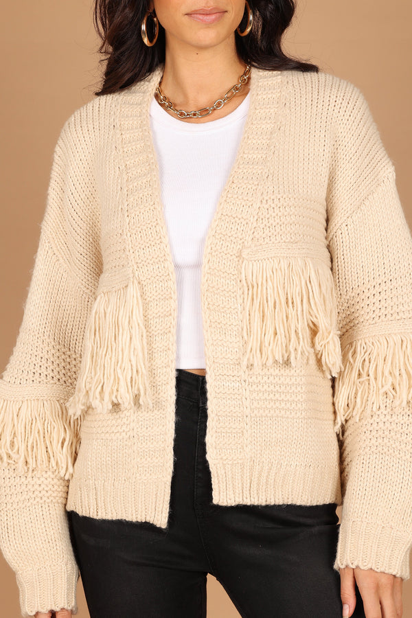 Petal and Pup USA KNITWEAR Cheryl Fringe Cardigan Sweater - Ivory