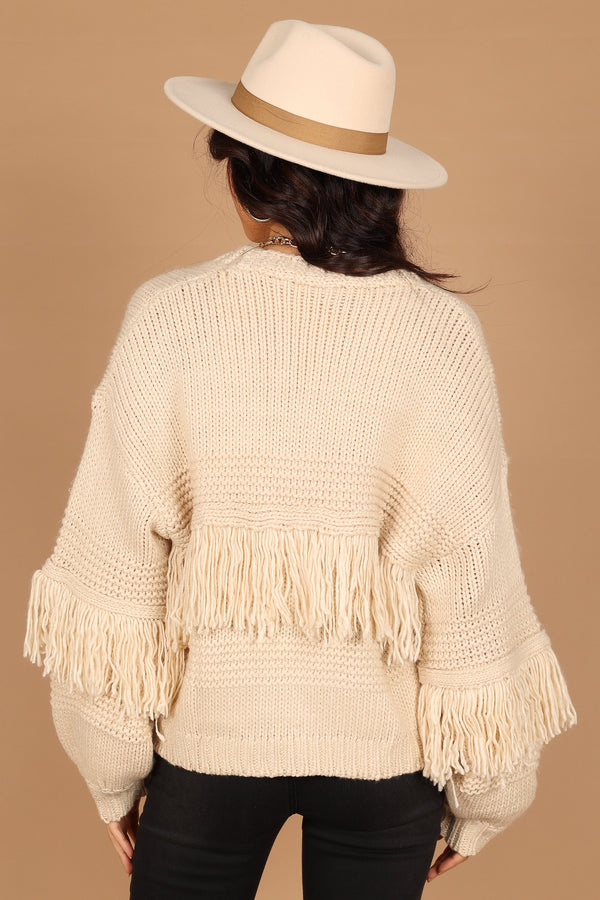 Petal and Pup USA KNITWEAR Cheryl Fringe Cardigan Sweater - Ivory