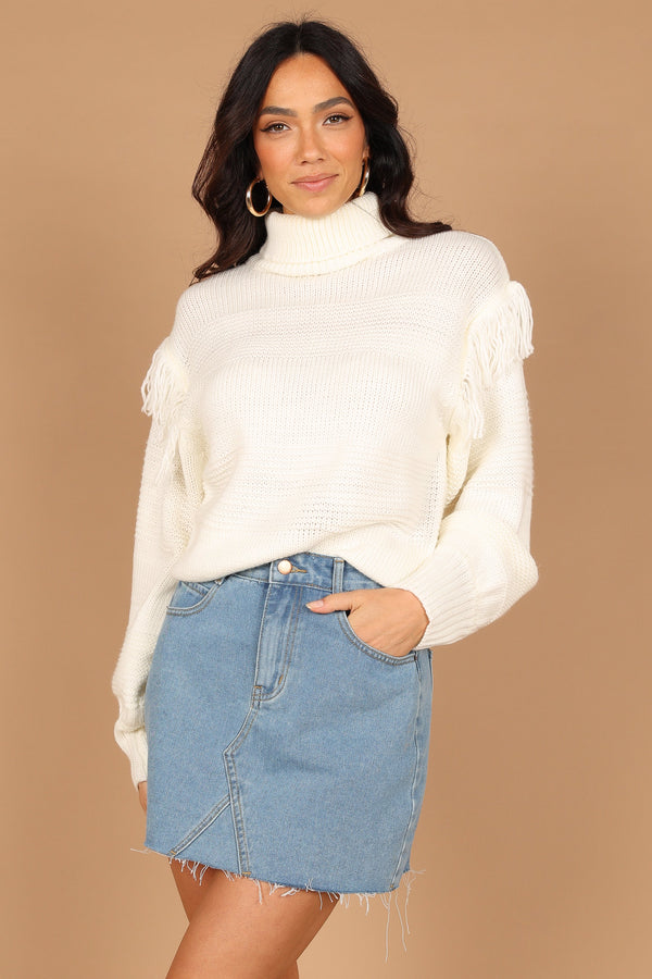 Petal and Pup USA KNITWEAR Christie Fringe Knit Sweater - Cream