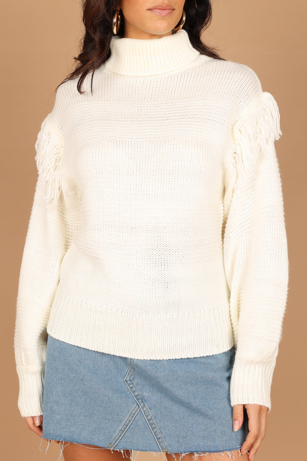 Petal and Pup USA KNITWEAR Christie Fringe Knit Sweater - Cream