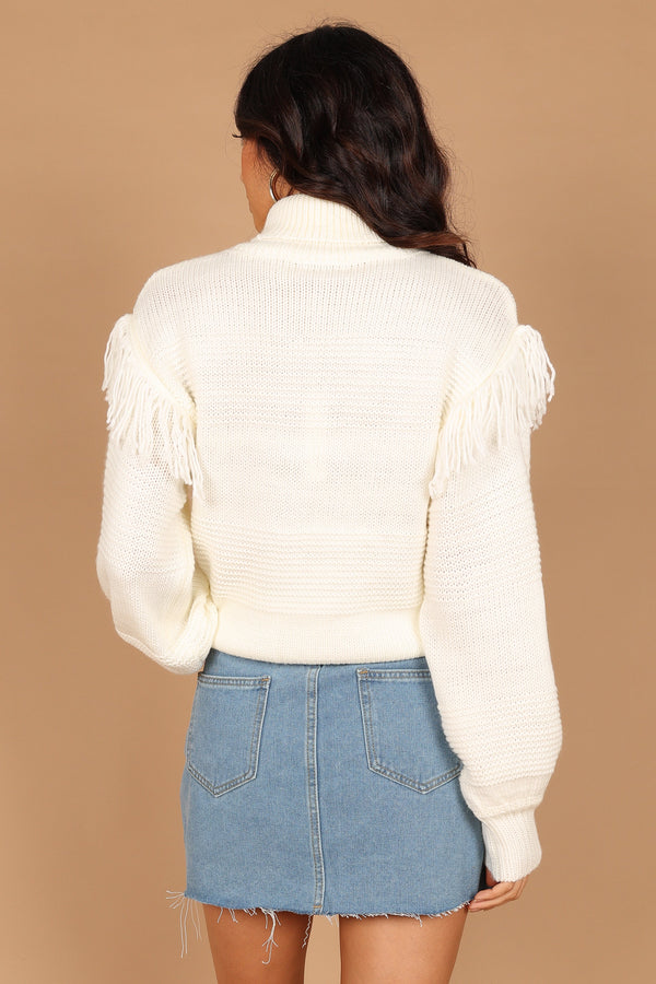 Petal and Pup USA KNITWEAR Christie Fringe Knit Sweater - Cream