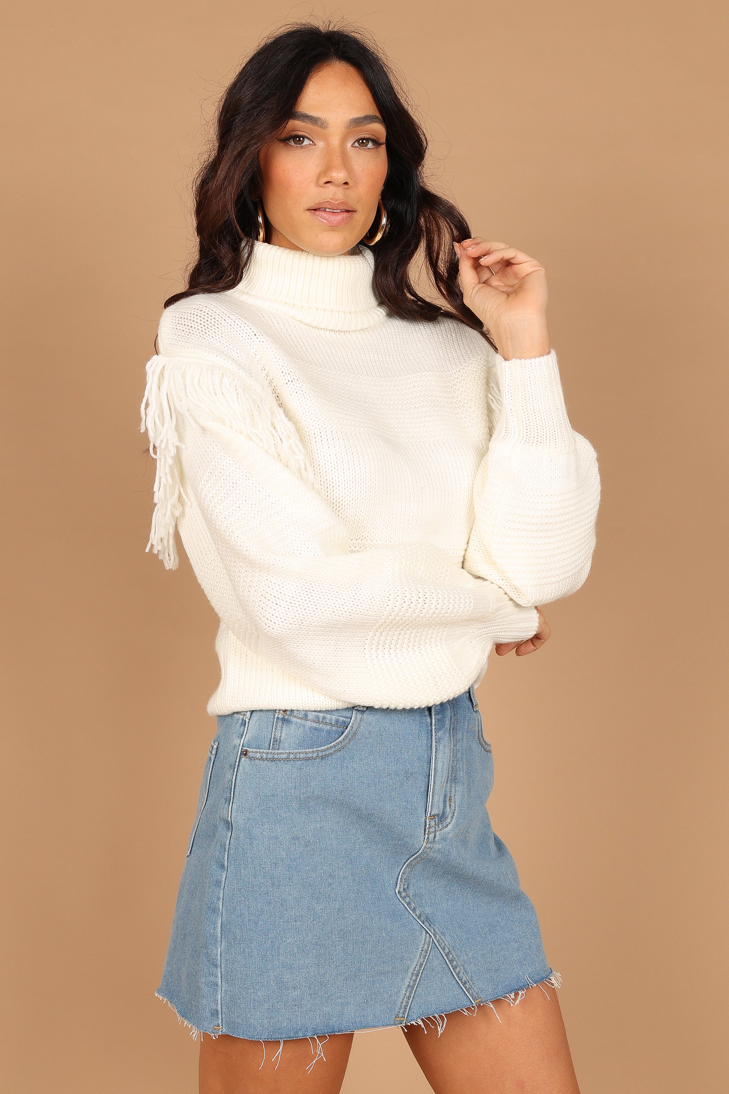 Petal and Pup USA KNITWEAR Christie Fringe Knit Sweater - Cream