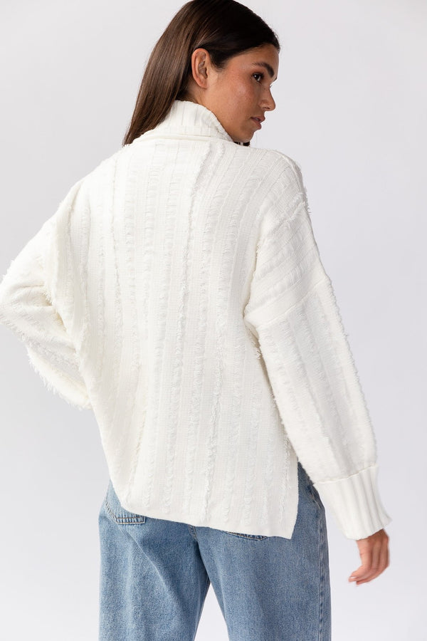 Petal and Pup USA Knitwear Dana Turtleneck Fringe Knit Sweater - White