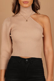 Petal and Pup USA KNITWEAR Drew One Shoulder Knit Sweater - Tan