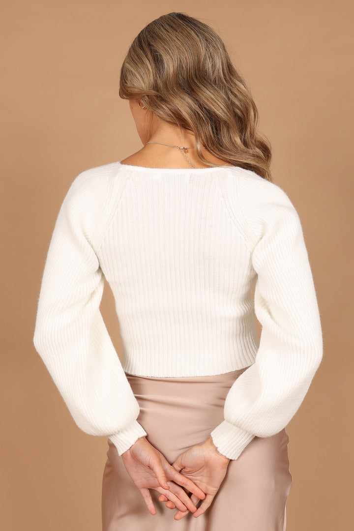 Gia Sweetheart Neck Bell Sleeve Knit Sweater White Petal & Pup USA