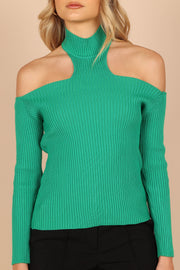 Petal and Pup USA KNITWEAR Kayden Cold Shoulder Cut Out Knit Sweater - Green