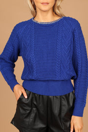 Petal and Pup USA Knitwear Liv Chain Detail Knit Sweater - Blue