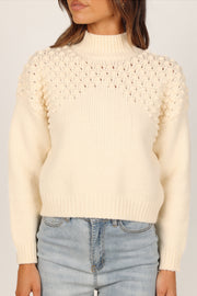 Petal and Pup USA Knitwear Mia Textured Shoulder Knit Sweater - Cream