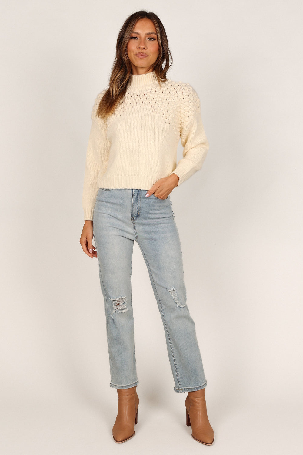 Petal and Pup USA Knitwear Mia Textured Shoulder Knit Sweater - Cream