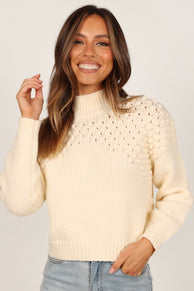 Petal and Pup USA Knitwear Mia Textured Shoulder Knit Sweater - Cream