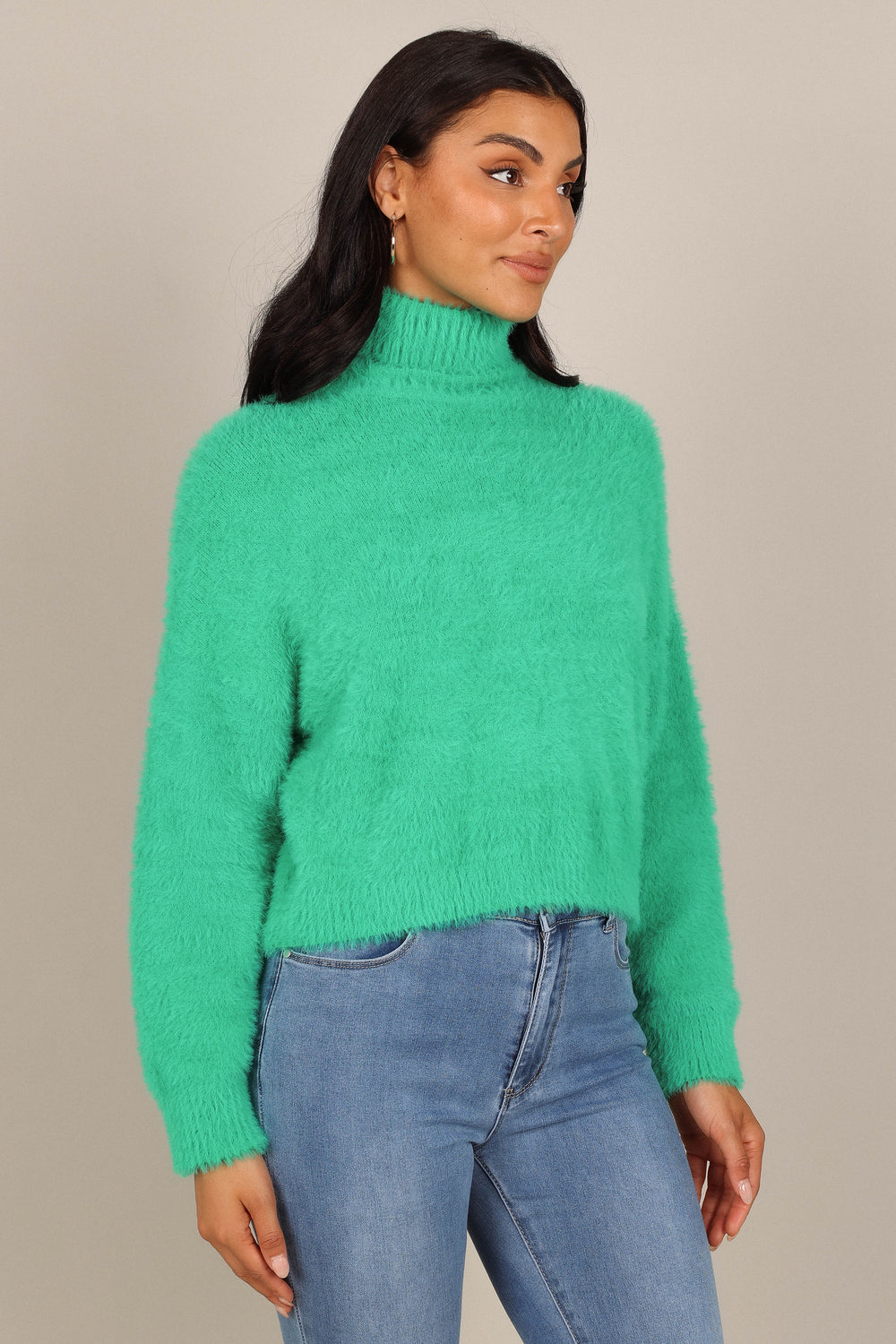 Monica Fuzzy Turtleneck Knit Sweater - Green - Petal & Pup USA