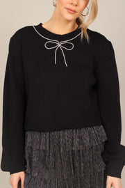 Petal and Pup USA Knitwear Taylor Rhinestone Bow Knit Sweater - Black