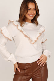Petal and Pup USA Knitwear Tessa Ruffle Detail Knit Sweater - White