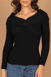 Petal and Pup USA KNITWEAR Valerie Off Shoulder Knit Sweater - Black