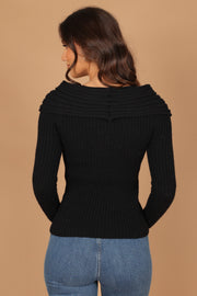 Petal and Pup USA KNITWEAR Valerie Off Shoulder Knit Sweater - Black