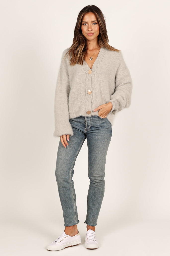 ESSENTIAL OVERSIZED KNITTED CARDIGAN - LIGHT GREY - Bellfield Clothing