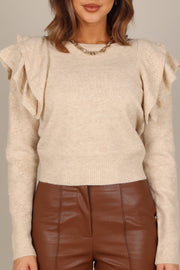 Petal and Pup USA Knitwear Winona Ruffle Sleeve Crewneck Knit Sweater - Cream