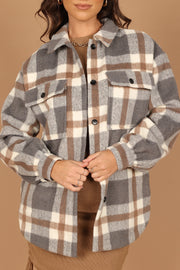 Petal and Pup USA Outerwear Alex Double-Breasted Pocket Shacket - Grey Check