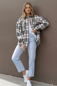 Petal and Pup USA Outerwear Alex Double-Breasted Pocket Shacket - Grey Check