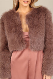 Petal and Pup USA Outerwear Molly Faux Fur Jacket - Mocha