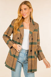 Petal and Pup USA PLAID TEXTURED DOUBLE BREASTED COAT BROWN / S