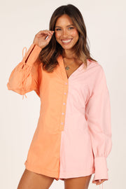 Petal and Pup USA Rompers Angie Button Down Romper - Orange/Blush