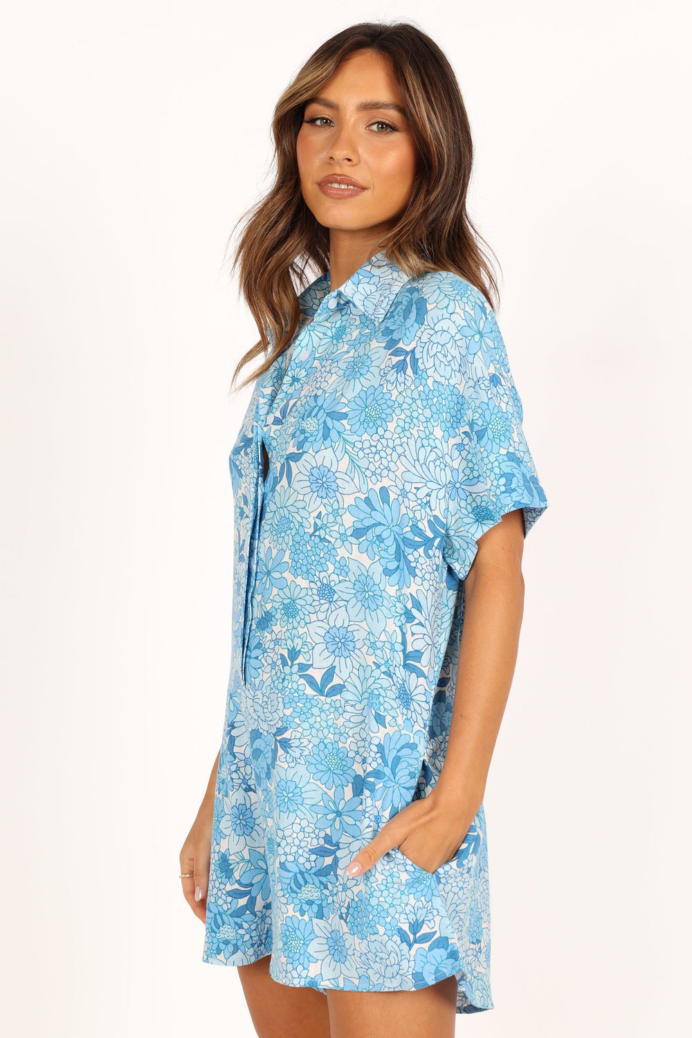Petal and Pup USA Rompers Emily Button Through Romper - Blue Floral