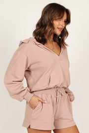 Petal and Pup USA ROMPERS Jacqui Hooded Romper - Dusty Mauve