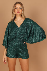 Petal and Pup USA Rompers Kimono Sleeve Sequin Romper - Emerald