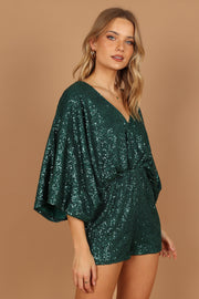 Petal and Pup USA Rompers Kimono Sleeve Sequin Romper - Emerald
