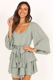 Petal and Pup USA ROMPERS Mimi Long Sleeve Frill Romper - Sage