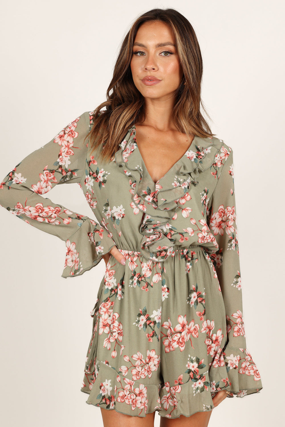 Petal and Pup USA Rompers Rilynn Frill Long Sleeve Playsuit - Sage Floral