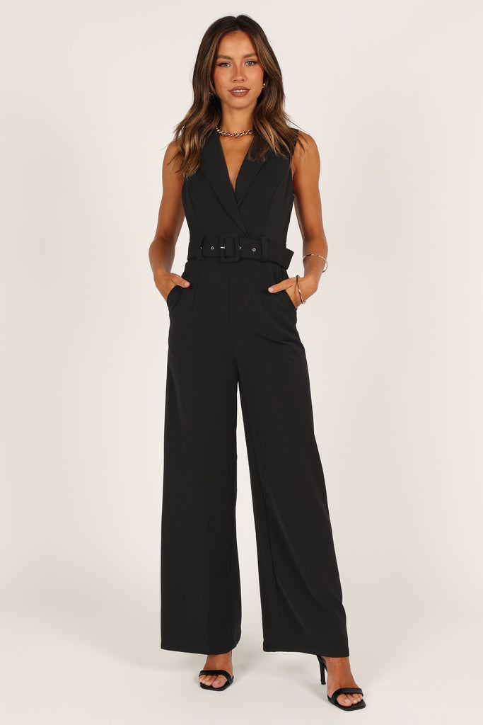 PLEATED PANT BELTED JUMPSUIT - Beige-pink