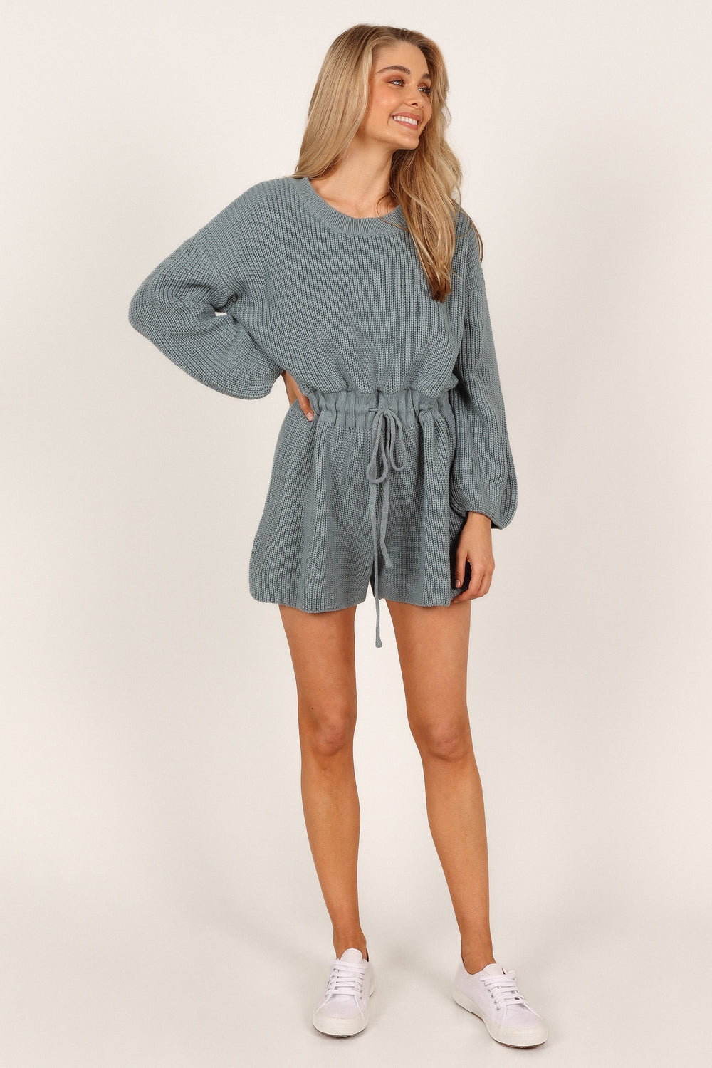 Petal and Pup USA Rompers Sloane Sweater Romper - Dusty Blue