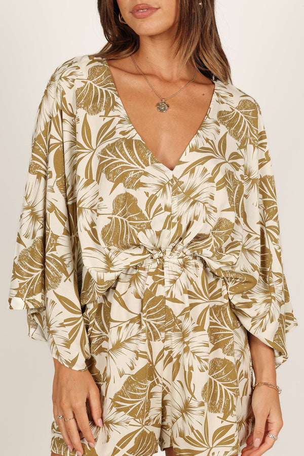 Petal and Pup USA ROMPERS Willa Kimono Sleeve Romper - Olive