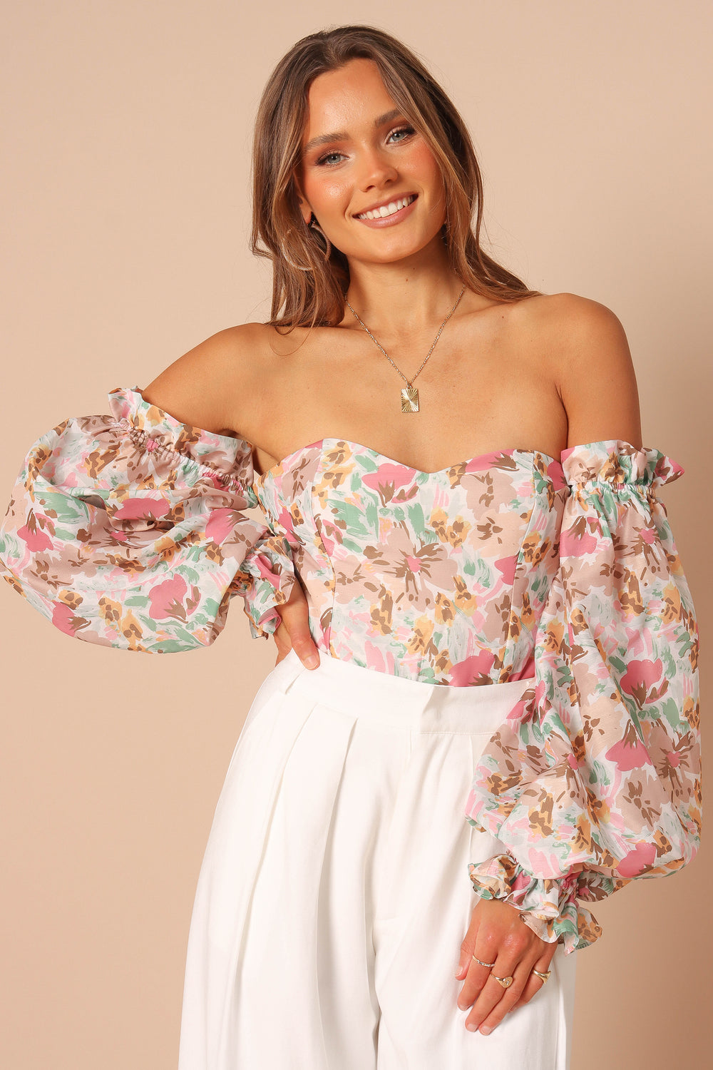 Petal and Pup USA TOPS Acantha Bodysuit - Beige Floral
