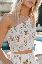 Petal and Pup USA TOPS August Shirred Cropped Top - Beige Floral
