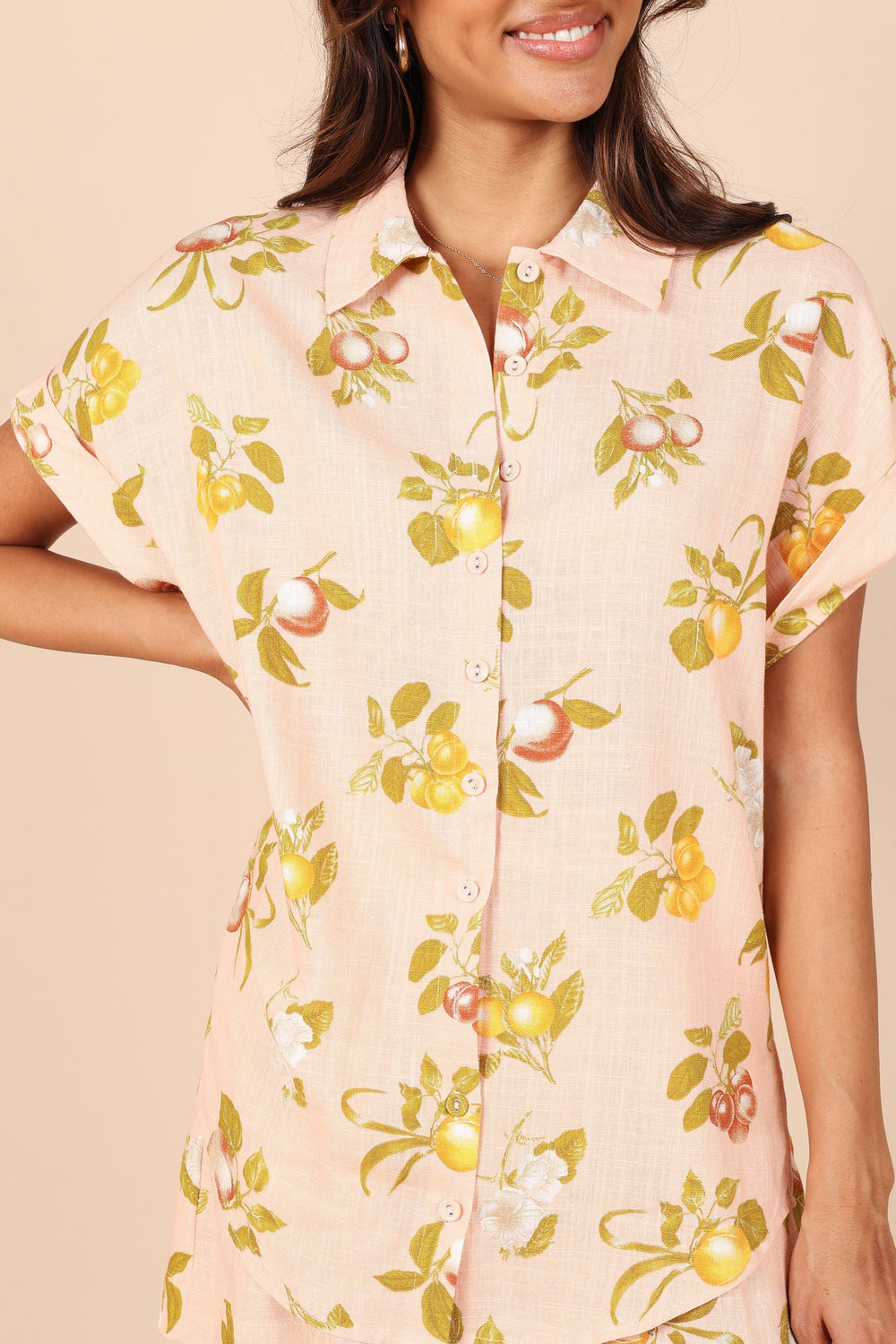 Petal and Pup USA TOPS Cecily Short Sleeve Button Down Top - Pink Floral