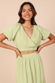 Petal and Pup USA TOPS Cecily V Neck Cropped Top - Sage