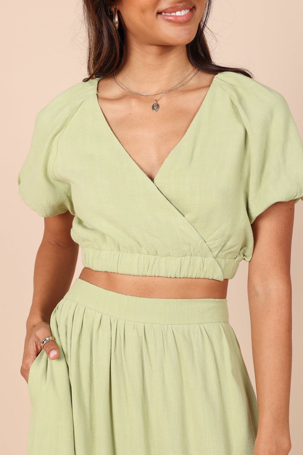 Petal and Pup USA TOPS Cecily V Neck Cropped Top - Sage