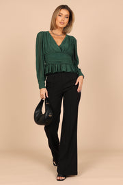 Petal and Pup USA TOPS Delilah Pleated V Neck Top - Hunter Green