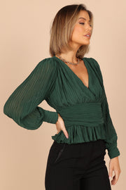 Petal and Pup USA TOPS Delilah Pleated V Neck Top - Hunter Green