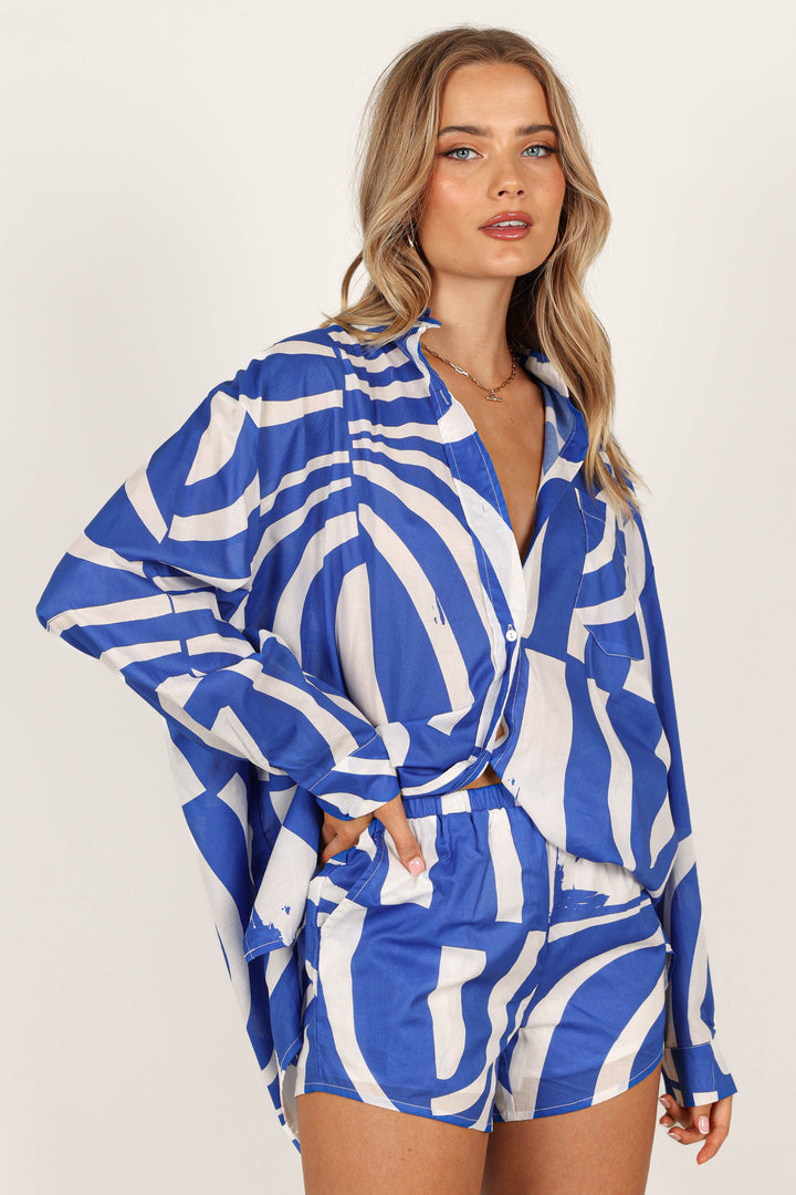 Heather Cotton Shirt Blue Print Petal & Pup USA