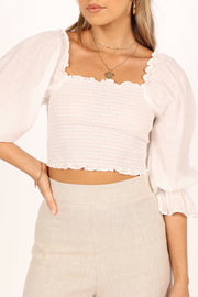 Petal and Pup USA TOPS Isabelle Shirred Puff Sleeve Top - White