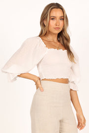 Petal and Pup USA TOPS Isabelle Shirred Puff Sleeve Top - White