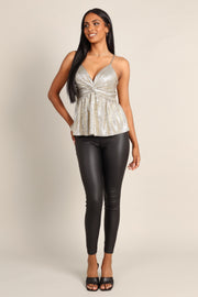 Petal and Pup USA TOPS Keleigh Sequin V Neck Top - Champagne